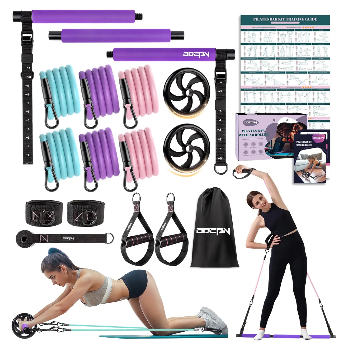 EmpowerFlex™ Pilates Bar Kit with Resistance Bands & Ab Roller – Full Body Home Gym Set