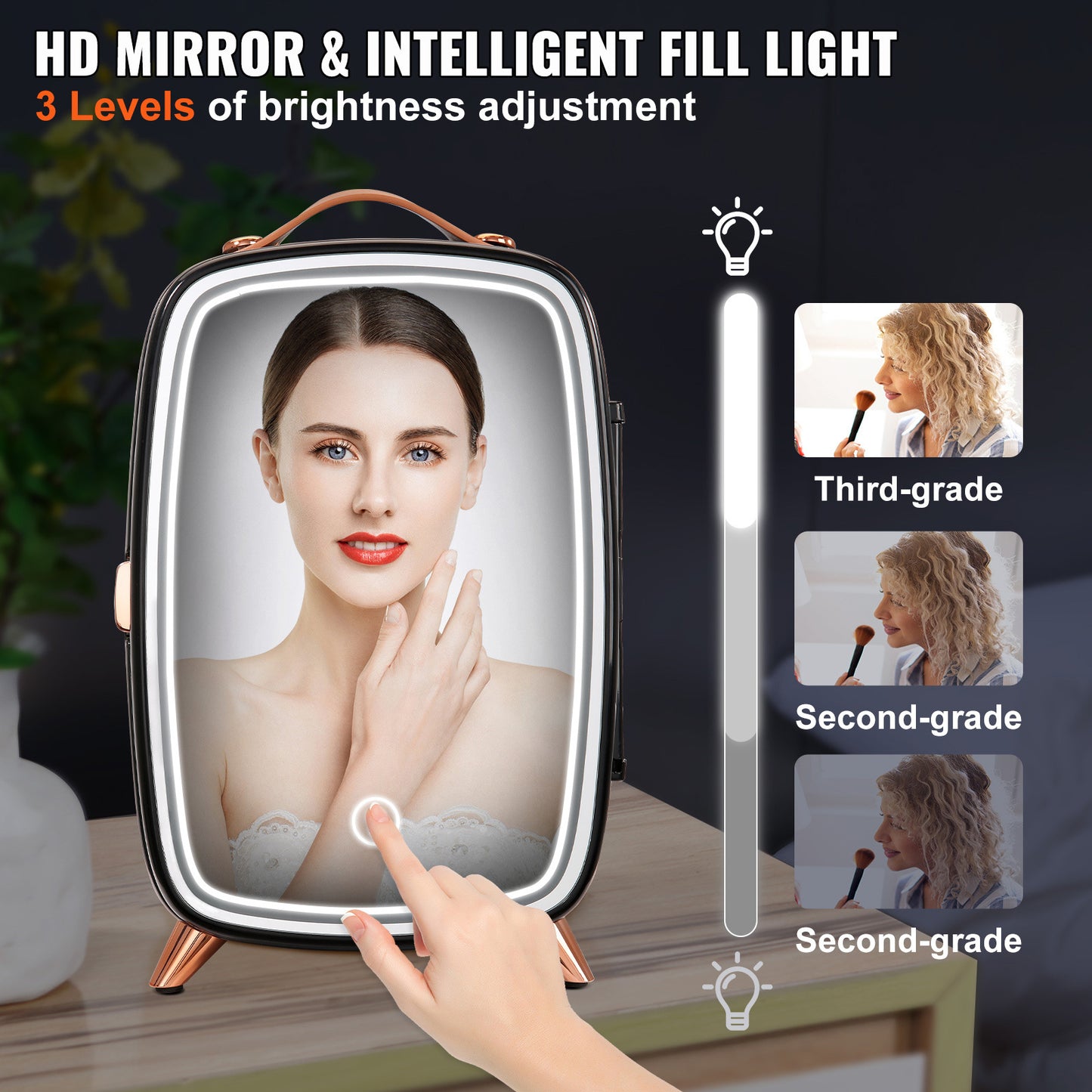 Glow & Go™ Skincare Mini Fridge – LED Mirror Edition (AC/DC Dual Power)