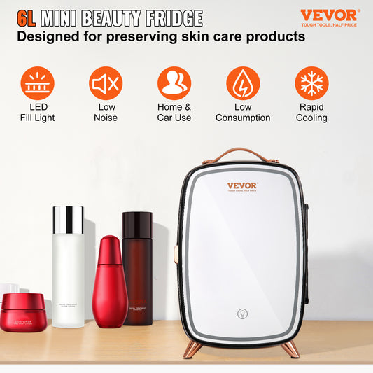 Glow & Go™ Skincare Mini Fridge – LED Mirror Edition (AC/DC Dual Power)